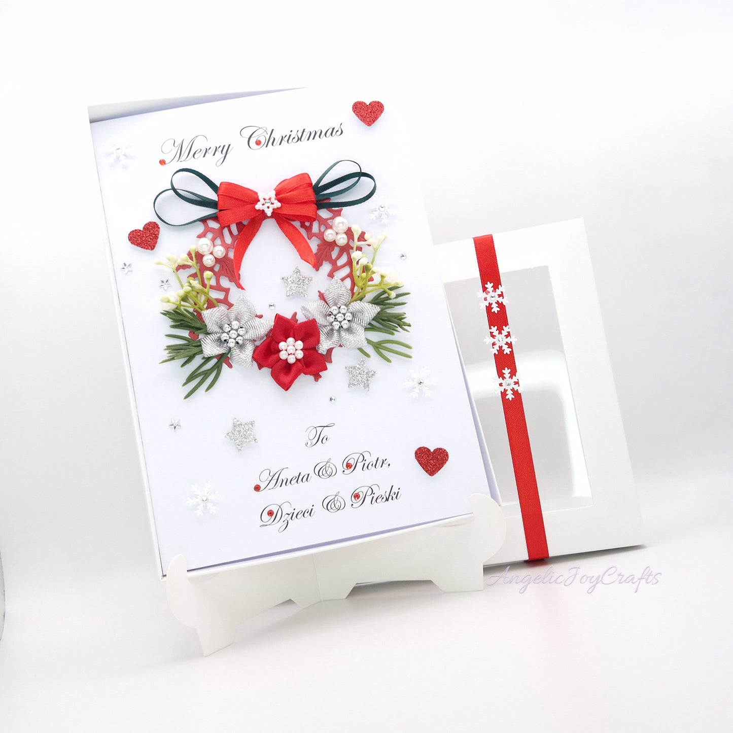 Handmade Personalised 3D Christmas Card with Wreath & Bow + Complimentary Gift Box | Christmas | Noel | New Year