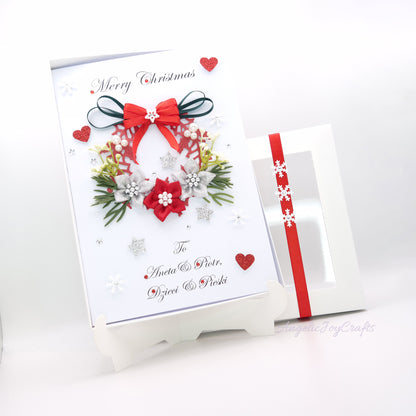 Handmade Personalised 3D Christmas Card with Wreath & Bow + Complimentary Gift Box | Christmas | Noel | New Year