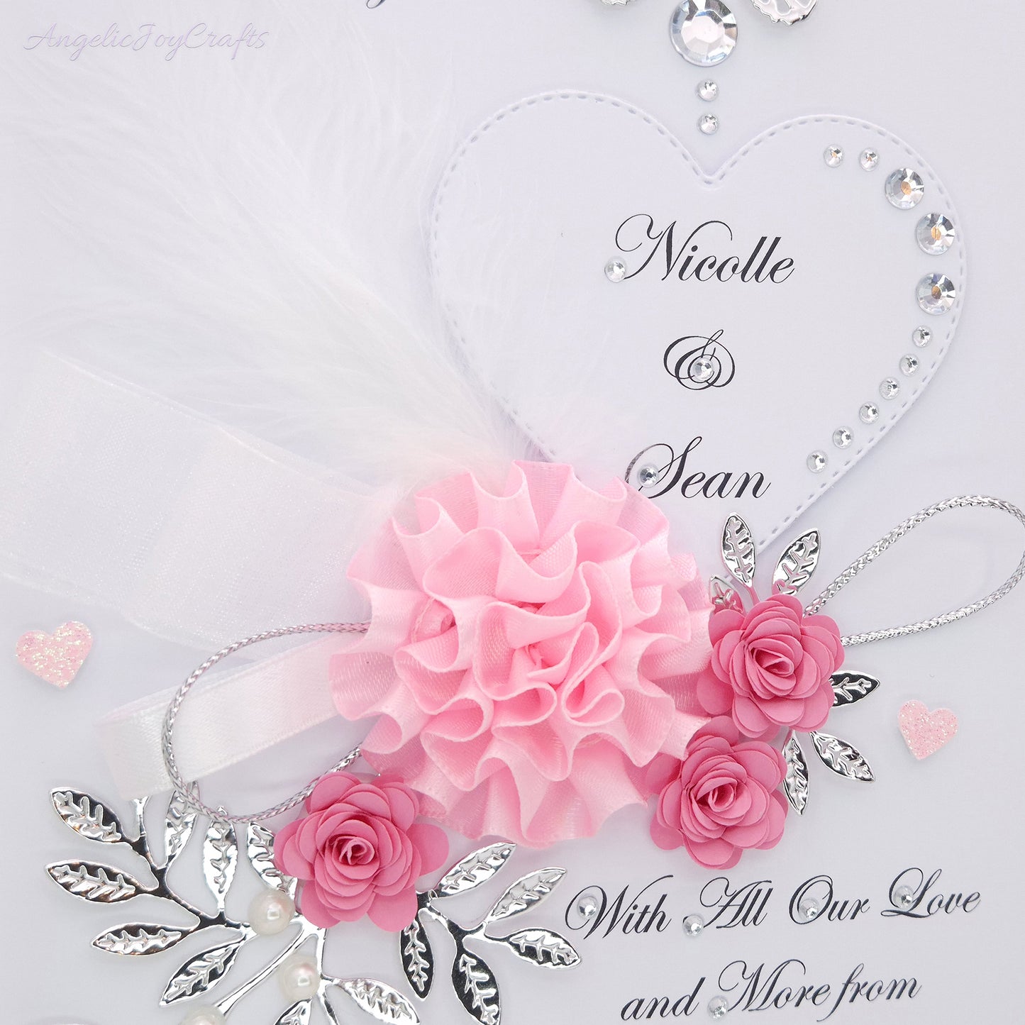 Handmade Personalised 3D Wedding Card with Doves, Bow & Flowers + Complimentary Gift Box | Anniversary | Wedding | Engagement
