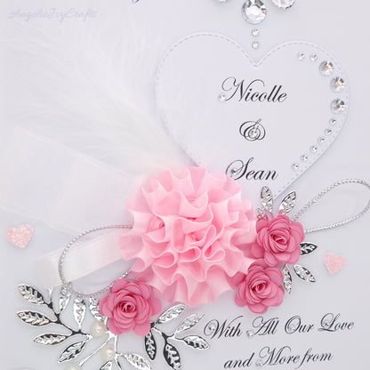 Handmade Personalised 3D Wedding Card with Doves, Bow & Flowers + Complimentary Gift Box | Anniversary | Wedding | Engagement