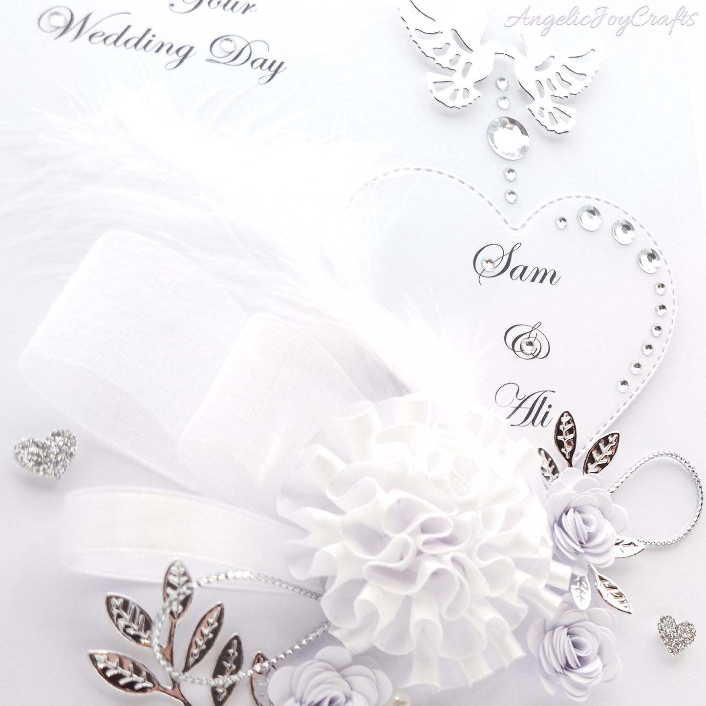 Handmade Personalised 3D Wedding Card with Doves, Bow & Flowers + Complimentary Gift Box | Anniversary | Wedding | Engagement