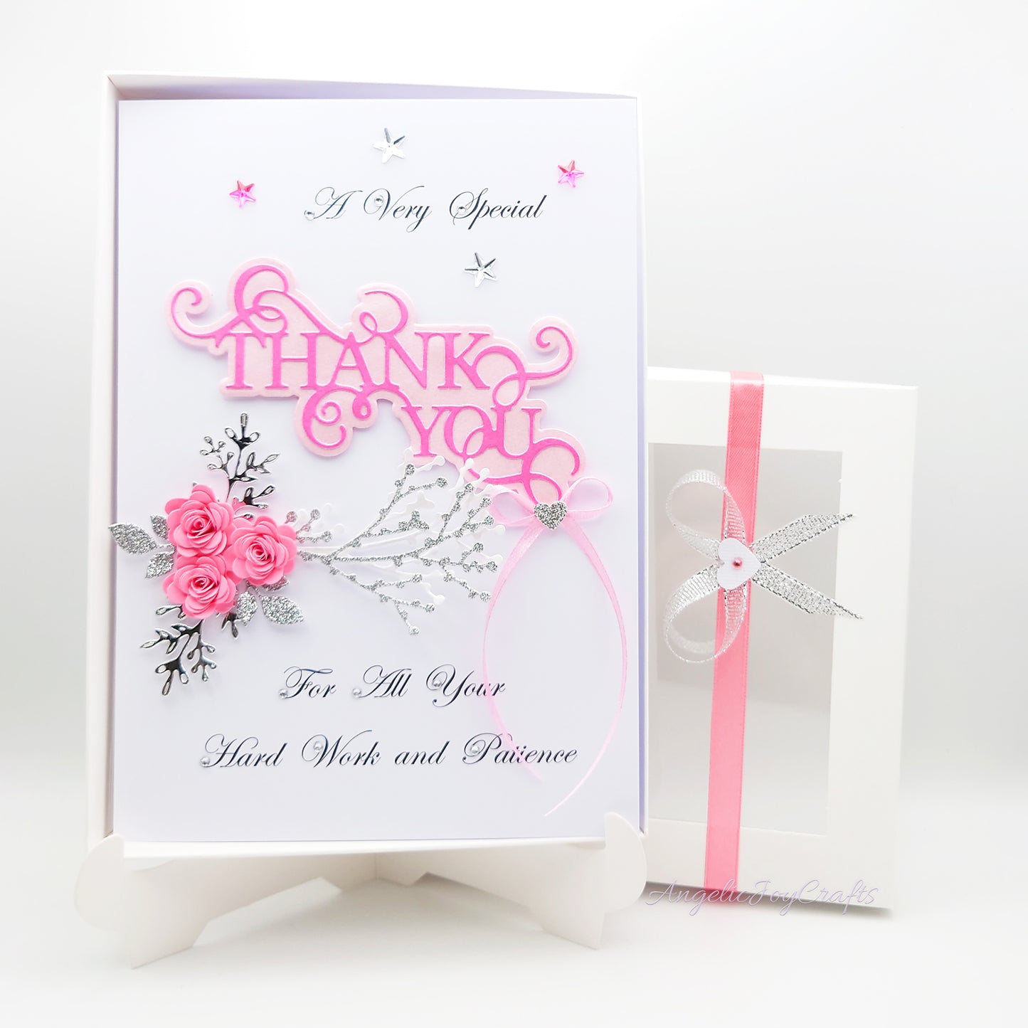 Handmade Personalised 3D Thank You Card with Flowers & Bow + Complimentary Gift Box | Thank You