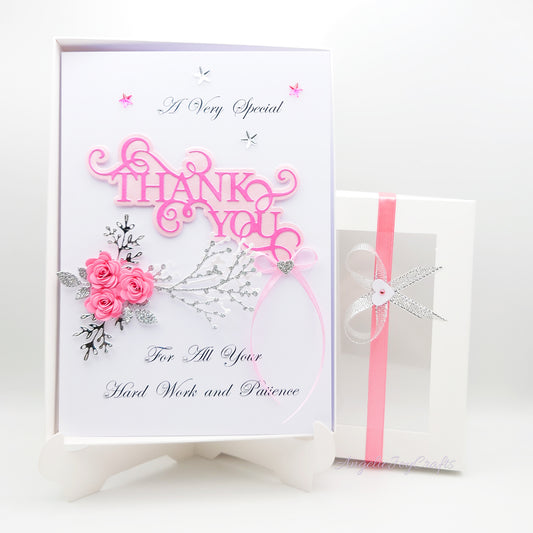 Handmade Personalised 3D Thank You Card with Flowers & Bow + Complimentary Gift Box | Thank You