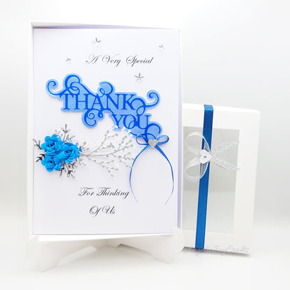 Handmade Personalised 3D Thank You Card with Flowers & Bow + Complimentary Gift Box | Thank You