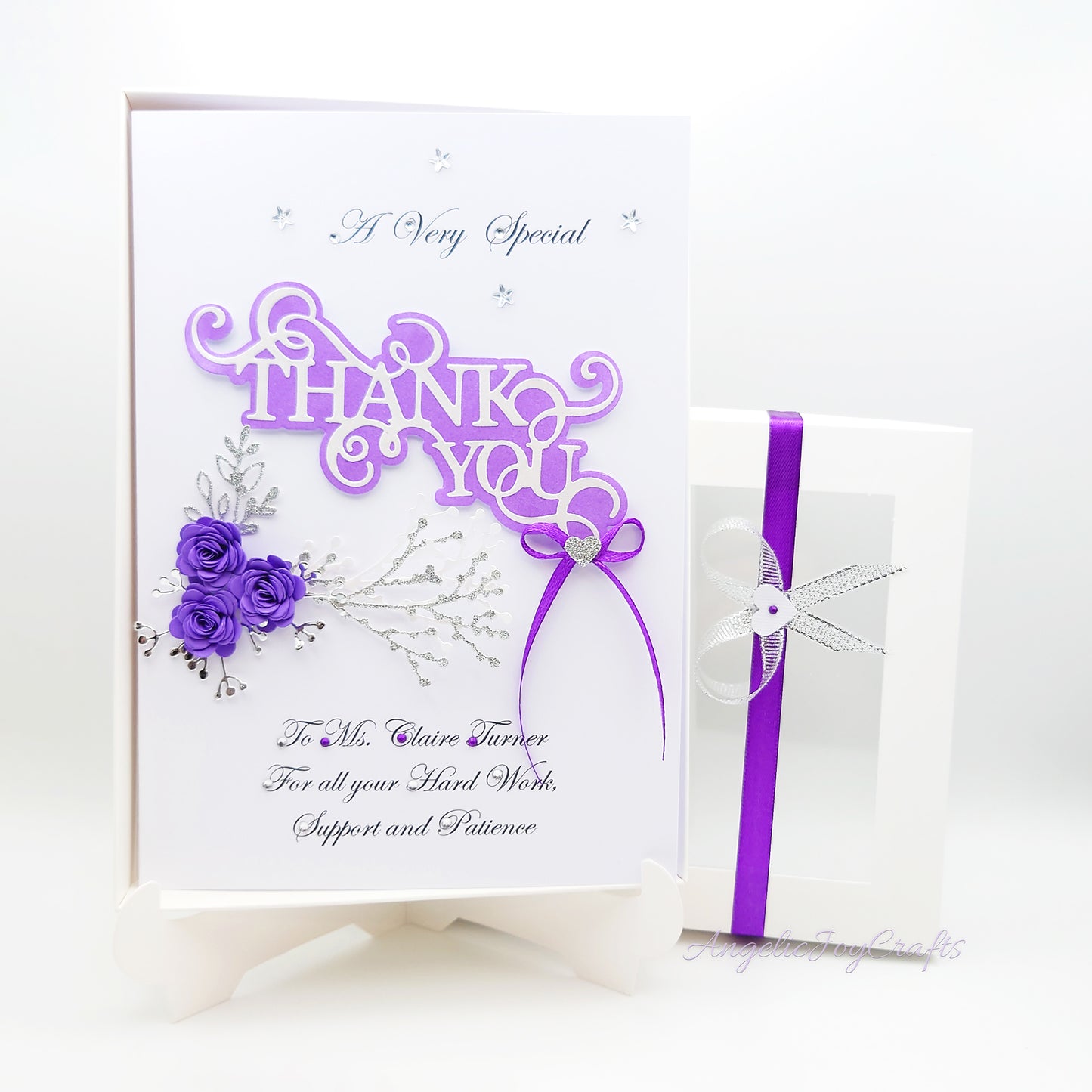 Handmade Personalised 3D Thank You Card with Flowers & Bow + Complimentary Gift Box | Thank You