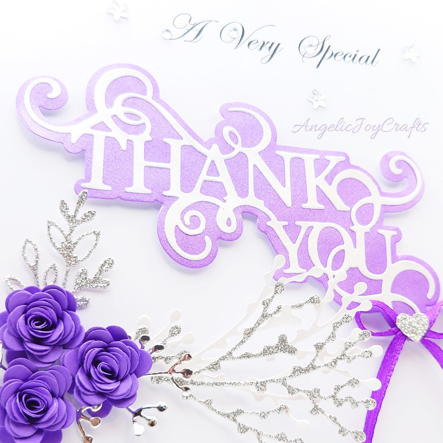 Handmade Personalised 3D Thank You Card with Flowers & Bow + Complimentary Gift Box | Thank You