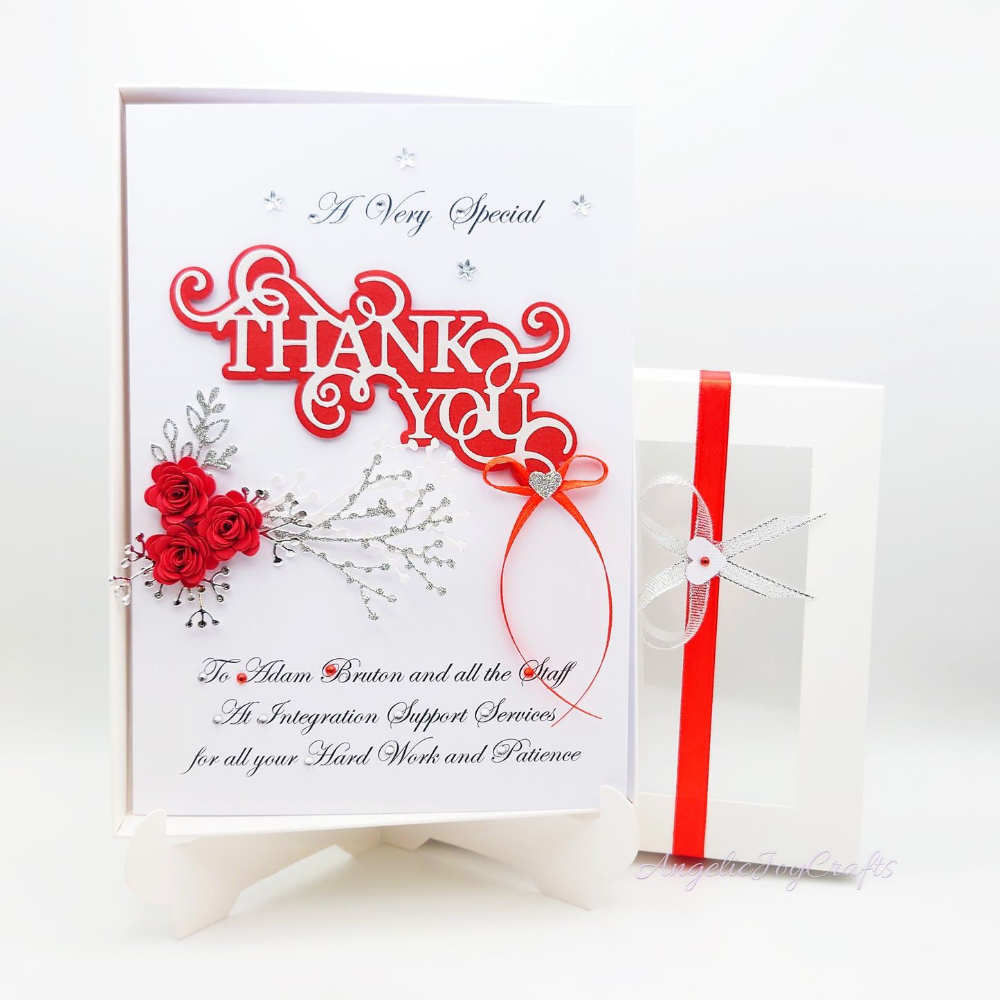 Handmade Personalised 3D Thank You Card with Flowers & Bow + Complimentary Gift Box | Thank You