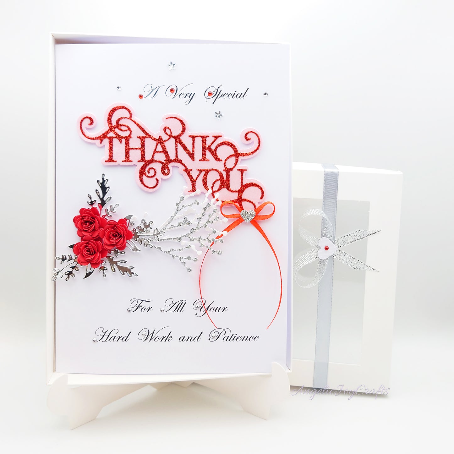 Handmade Personalised 3D Thank You Card with Flowers & Bow + Complimentary Gift Box | Thank You