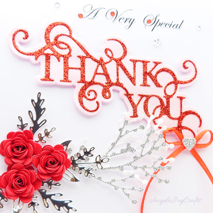 Handmade Personalised 3D Thank You Card with Flowers & Bow + Complimentary Gift Box | Thank You