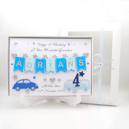 Handmade Personalised 3D Child Birthday Card with Cars + Complimentary Gift Box | Baby Shower | Child Birthday | Baby Born | Birthday