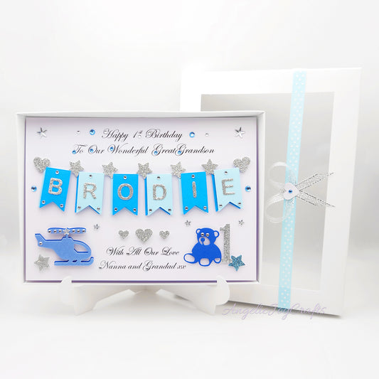 Handmade Personalised 3D Child Birthday Card with Helicopter & Bear + Complimentary Gift Box | Baby Shower | Child Birthday | Baby Born | Birthday