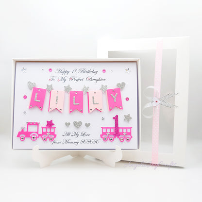 Handmade Personalised 3D Child Birthday Card with a Train + Complimentary Gift Box | Baby Shower | Child Birthday | Baby Born | Birthday