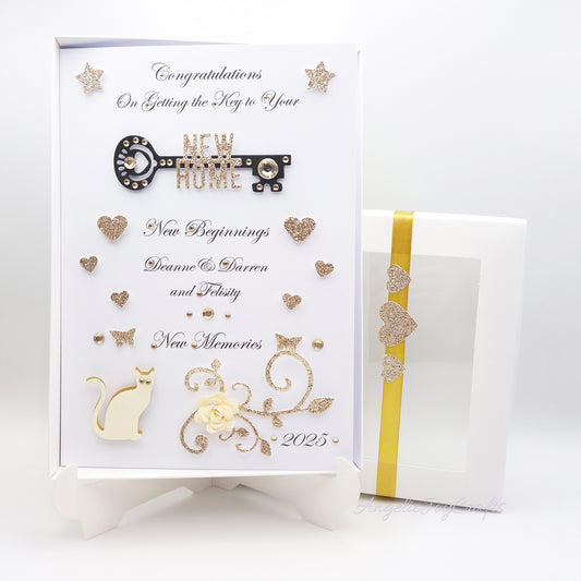 Handmade Personalised 3D Birthday Card with Key & Pet + Complimentary Gift Box | New Home