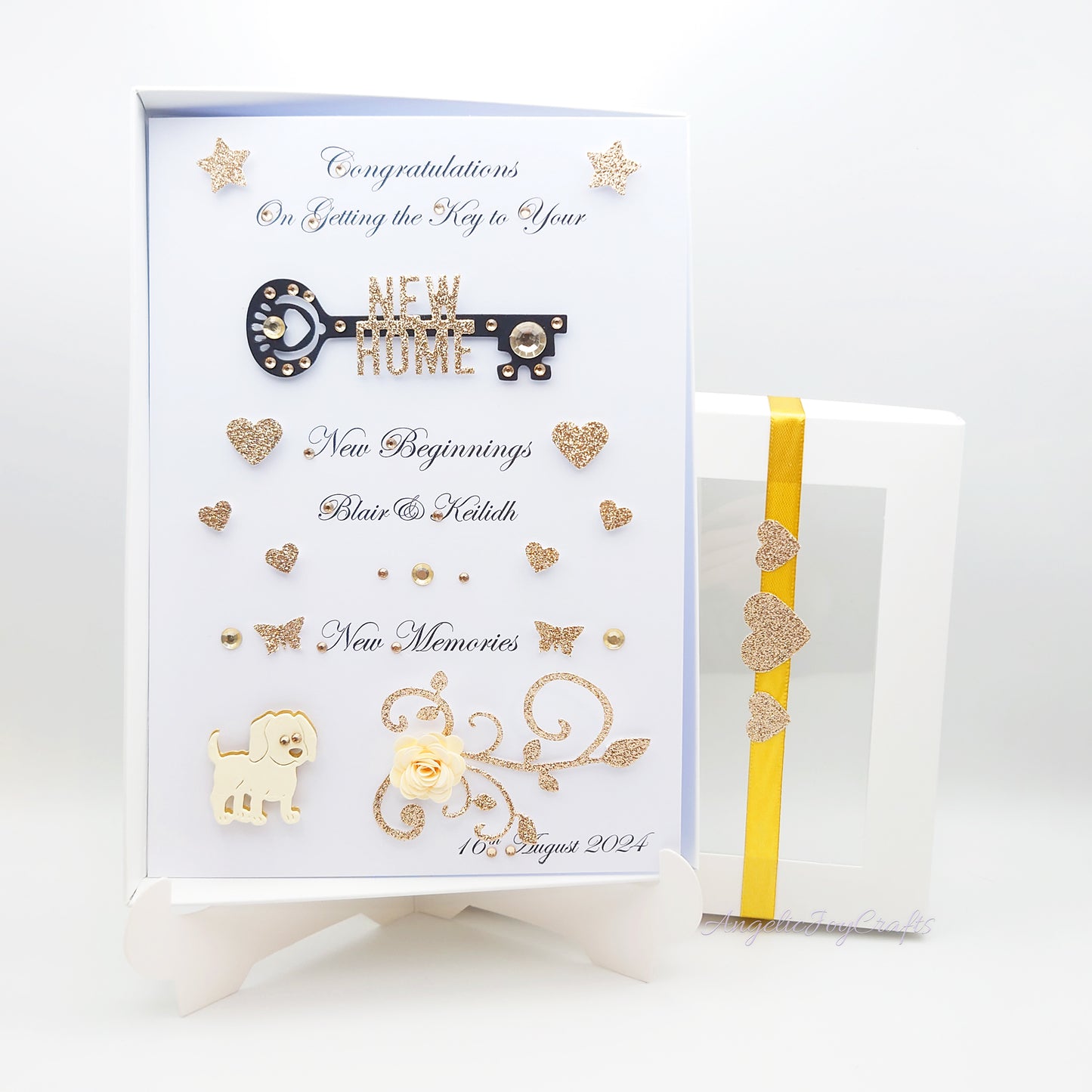Handmade Personalised 3D Birthday Card with Key & Pet + Complimentary Gift Box | New Home