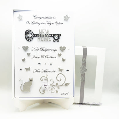 Handmade Personalised 3D Birthday Card with Key & Pet + Complimentary Gift Box | New Home