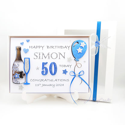 Handmade Personalised 3D Birthday Card with Champagne & Baloon + Complimentary Gift Box | Birthday | Birthday for Him