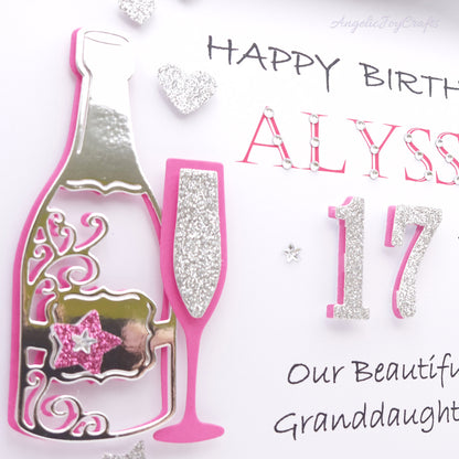 Handmade Personalised 3D Birthday Card with Champagne & Baloon + Complimentary Gift Box | Birthday | Birthday for Him