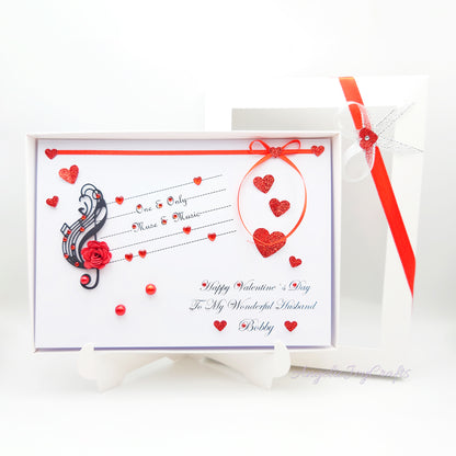 Handmade Personalised 3D Valentine's Day Card with Hearts & Musical Staff + Complimentary Gift Box | Valentine's Day