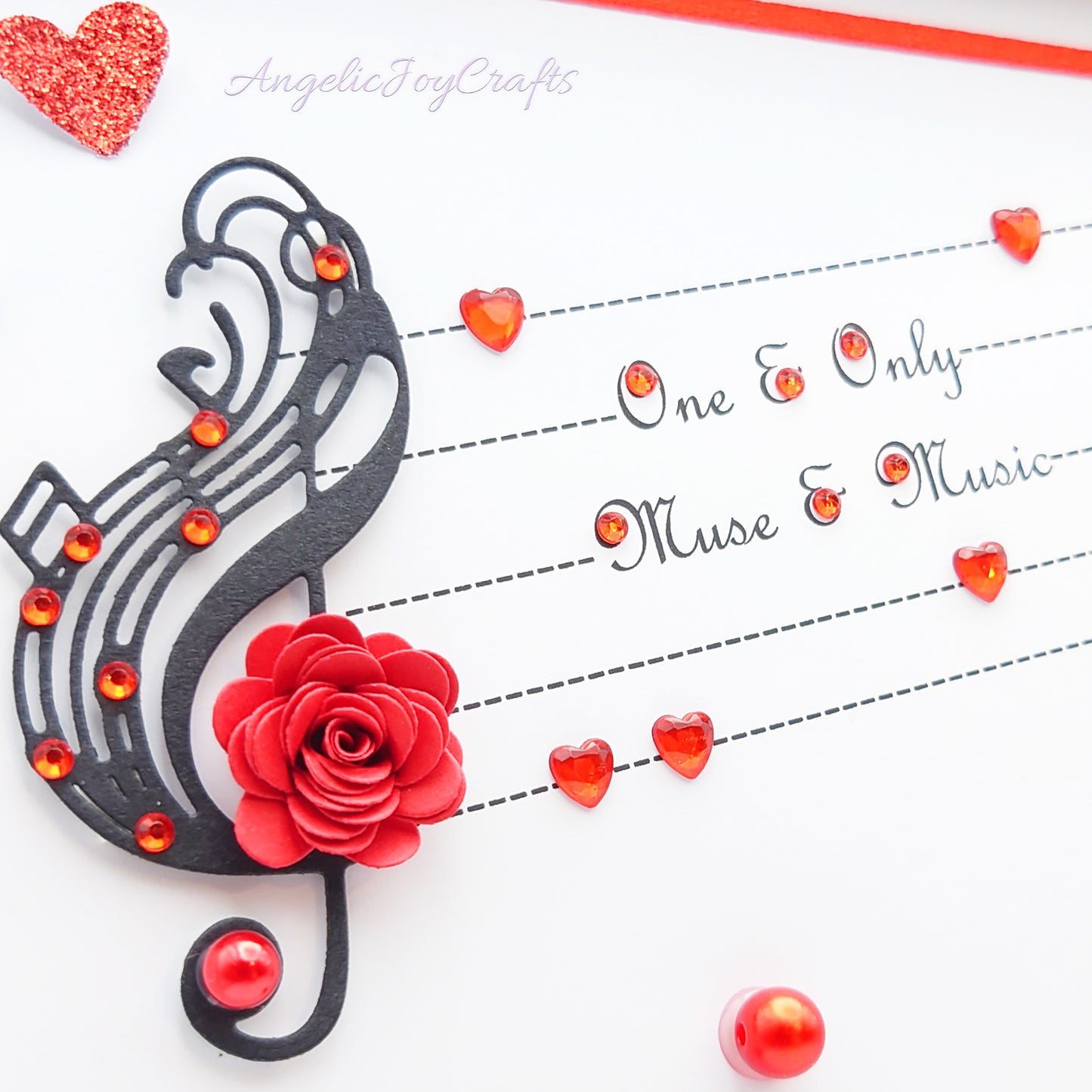 Handmade Personalised 3D Valentine's Day Card with Hearts & Musical Staff + Complimentary Gift Box | Valentine's Day