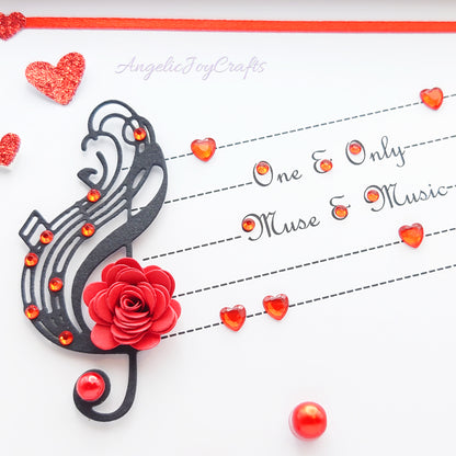 Handmade Personalised 3D Valentine's Day Card with Hearts & Musical Staff + Complimentary Gift Box | Valentine's Day