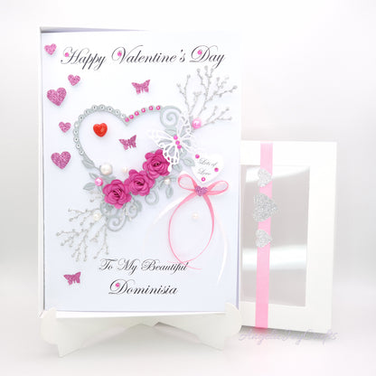 Handmade Personalised 3D Mother's Day Card with Hearts & Flowers + Complimentary Gift Box | Birthday | Mother's Day