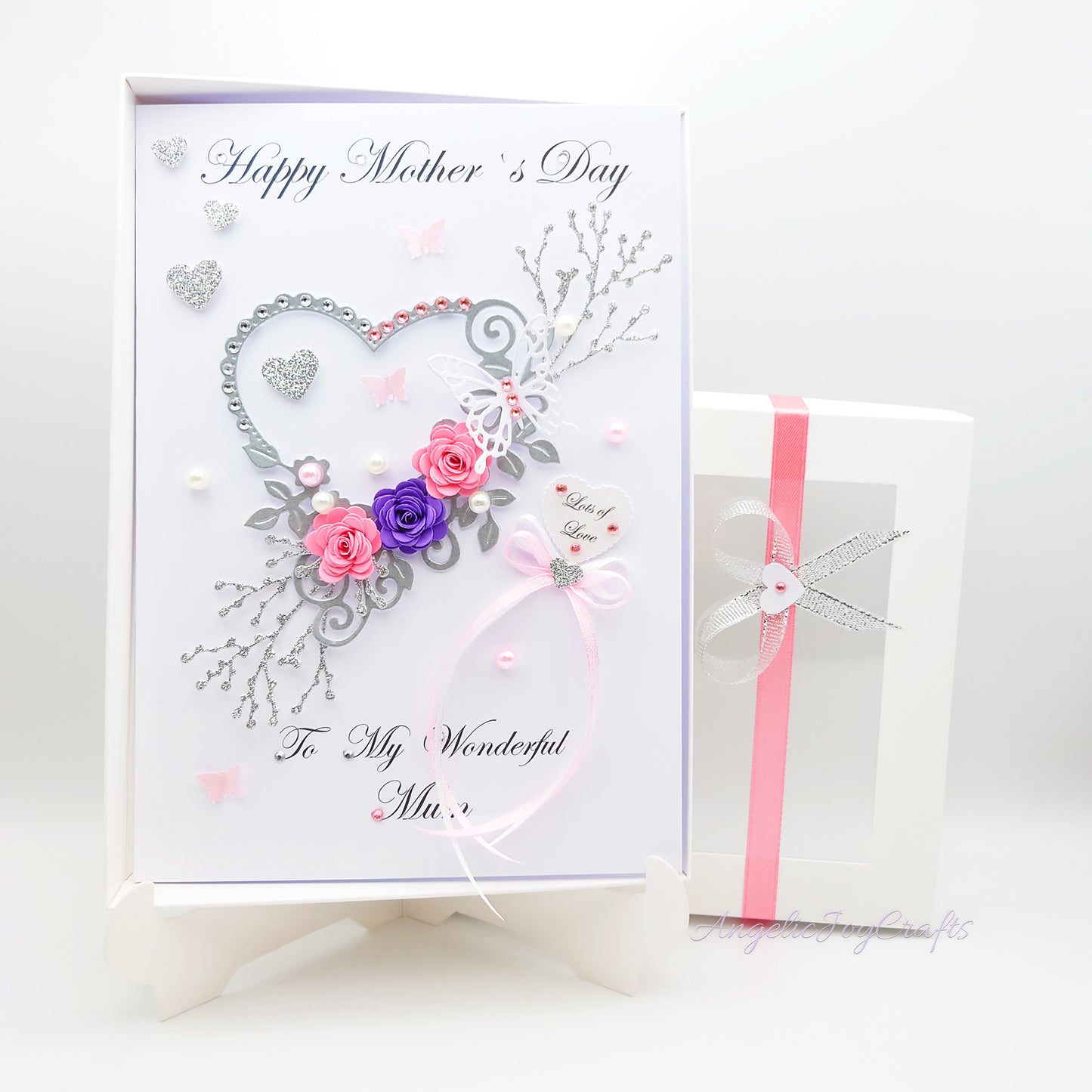 Handmade Personalised 3D Mother's Day Card with Hearts & Flowers + Complimentary Gift Box | Birthday | Mother's Day