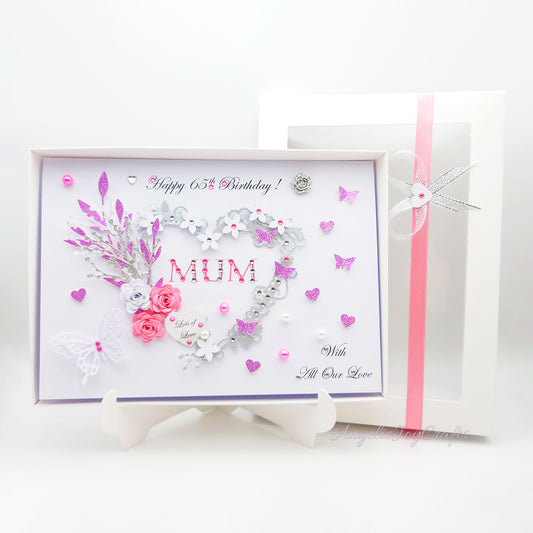 Handmade Personalised 3D Mother's Day Card with Floral Heart & Flowers + Complimentary Gift Box | Birthday | Mother's Day
