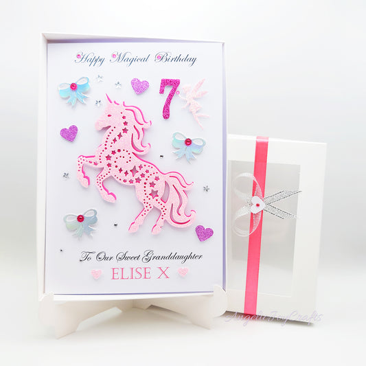 Handmade Personalised 3D Child Birthday Card with Unicorn, Fairy & Bows + Complimentary Gift Box | Baby Shower | Child Birthday | Baby Born | Birthday