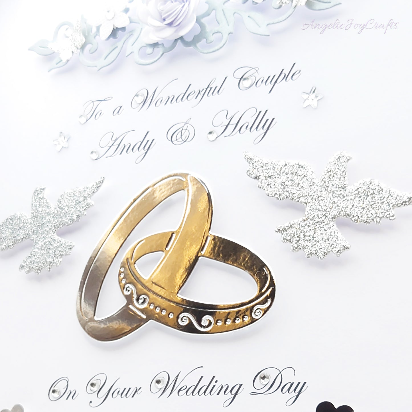 Handmade Personalised 3D Wedding Card with Floral Branches, Rings & Doves + Complimentary Gift Box | Anniversary | Wedding | Engagement