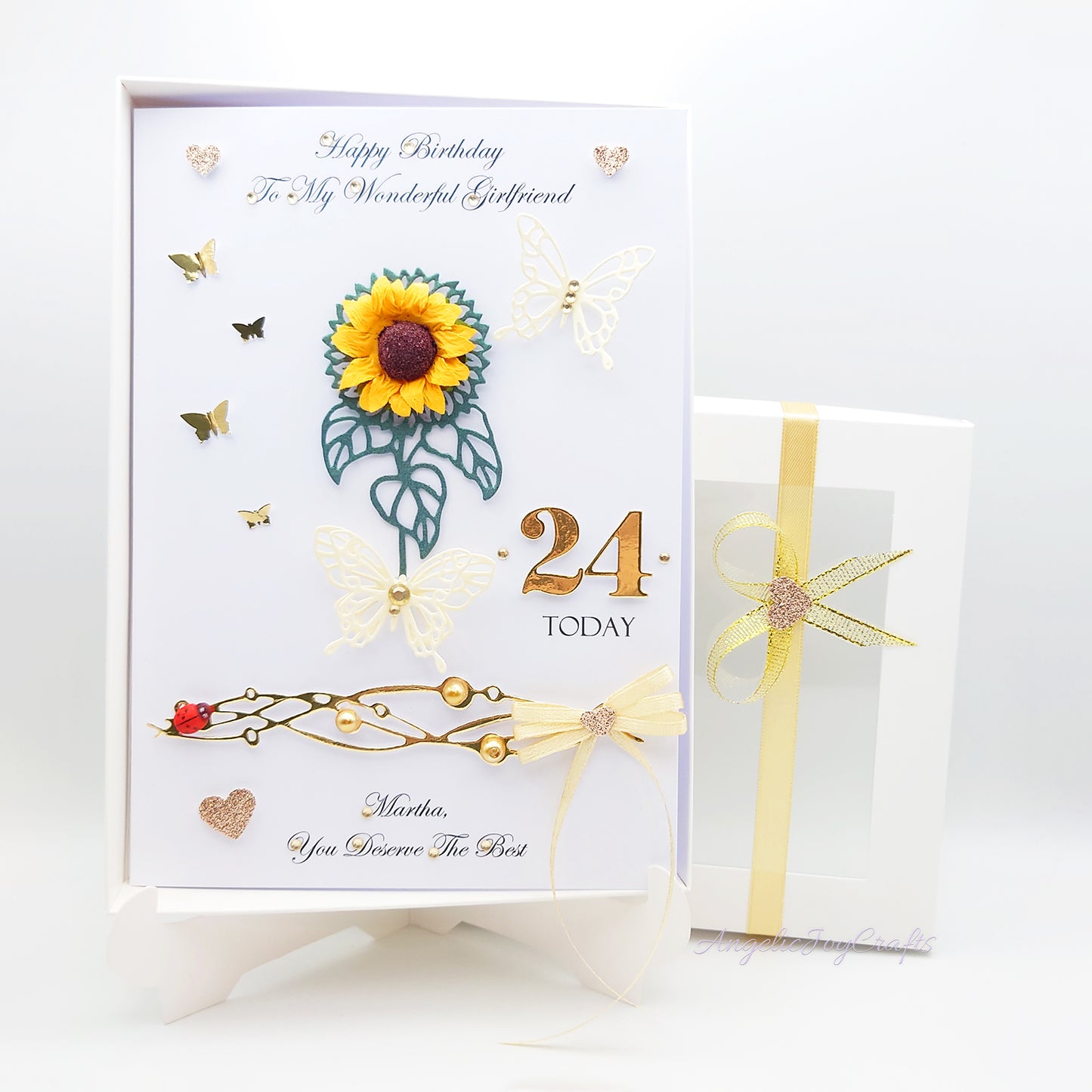 Handmade Personalised 3D Birthday Card with Sunflower & Butterflies + Complimentary Gift Box | Birthday | Mother's Day