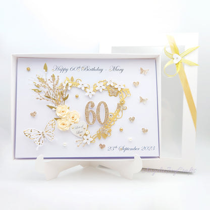 Handmade Personalised 3D Birthday Card with Floral Heart & Butterflies + Complimentary Gift Box | Birthday | Mother's Day