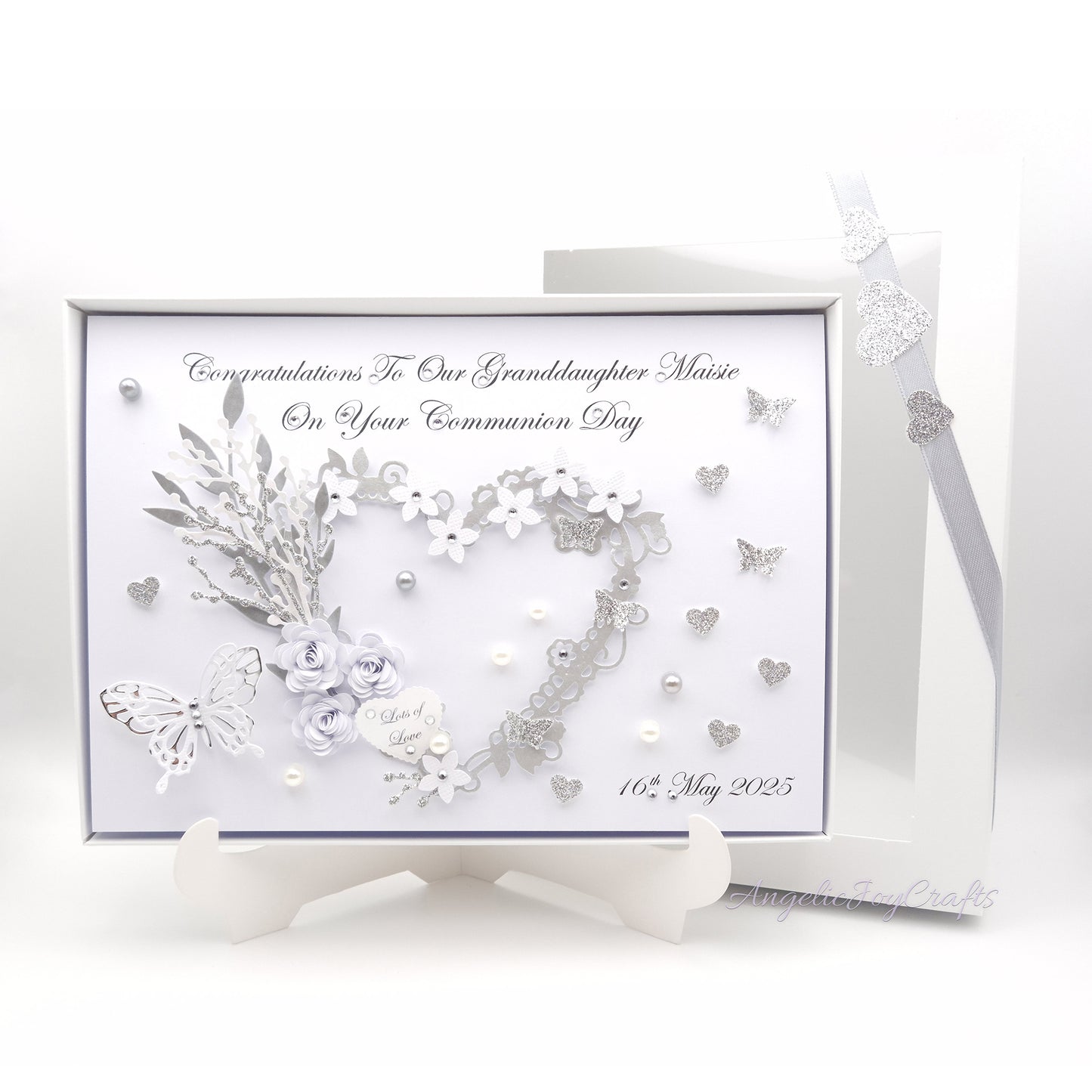 Handmade Personalised 3D Christening Card with Ornate Floral Heart + Complimentary Gift Box | Christening | Baptism