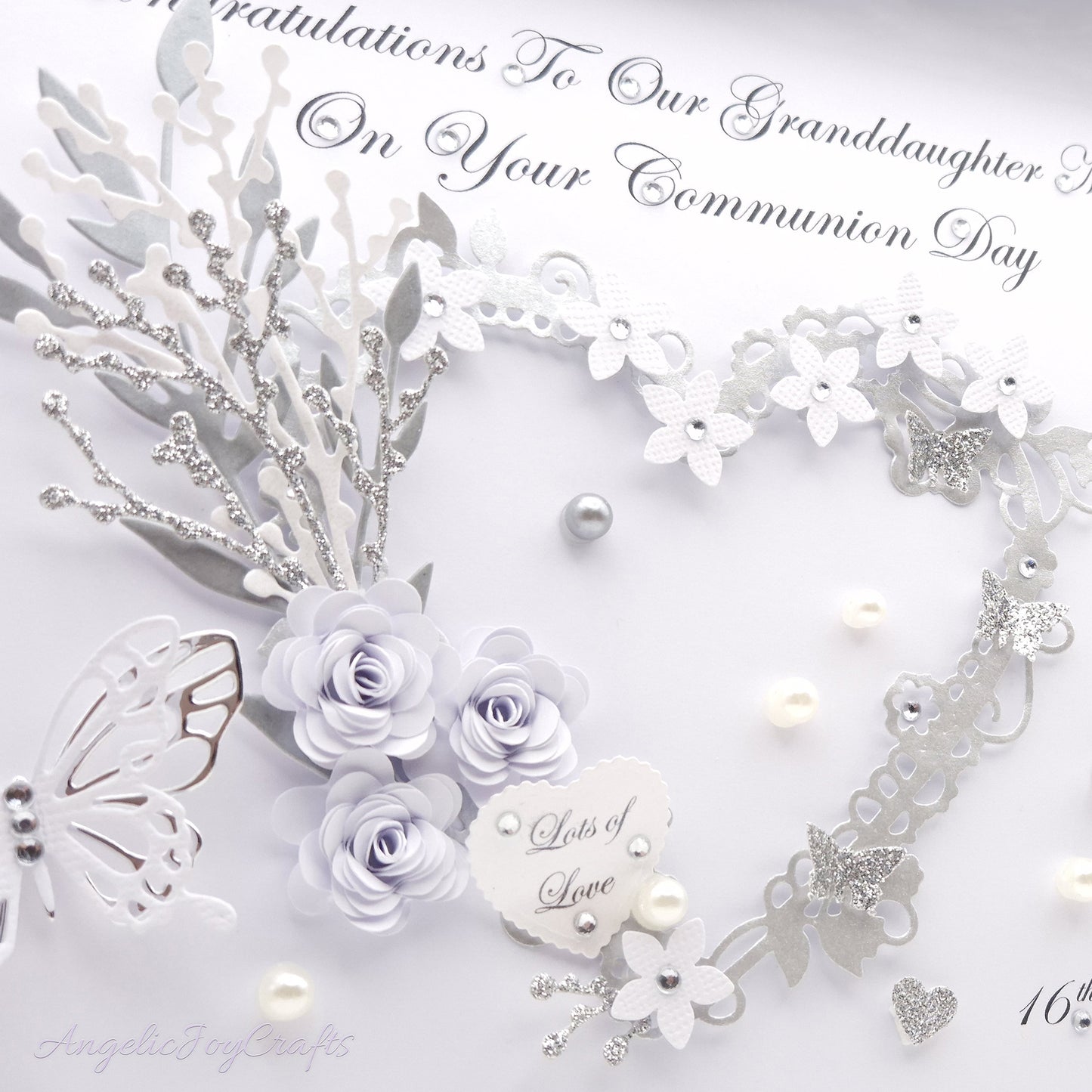 Handmade Personalised 3D Christening Card with Ornate Floral Heart + Complimentary Gift Box | Christening | Baptism