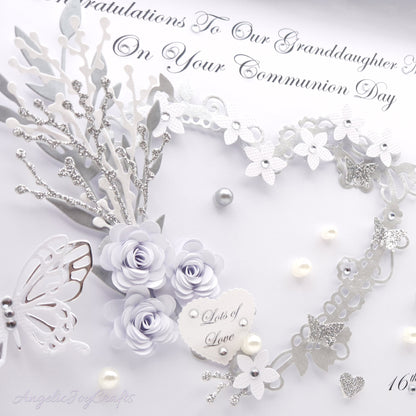Handmade Personalised 3D Christening Card with Ornate Floral Heart + Complimentary Gift Box | Christening | Baptism