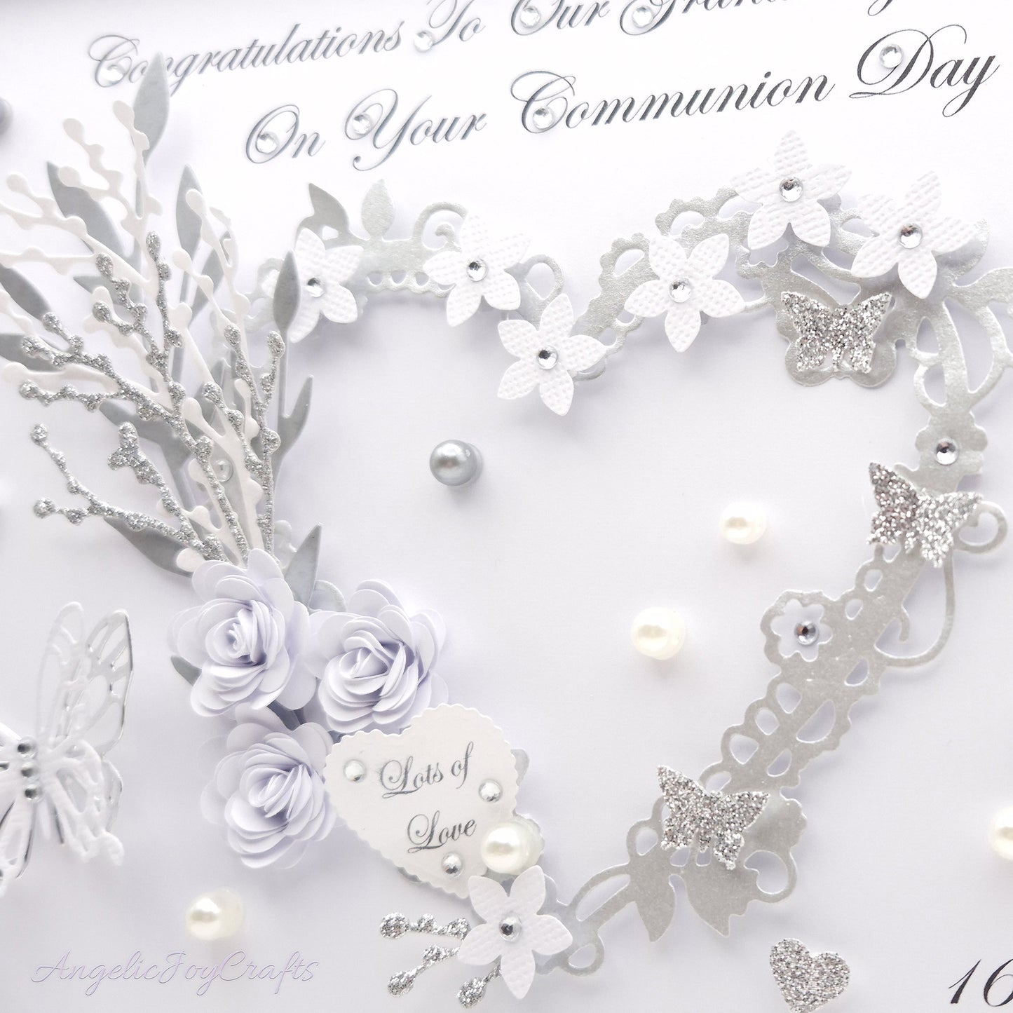 Handmade Personalised 3D Christening Card with Ornate Floral Heart + Complimentary Gift Box | Christening | Baptism