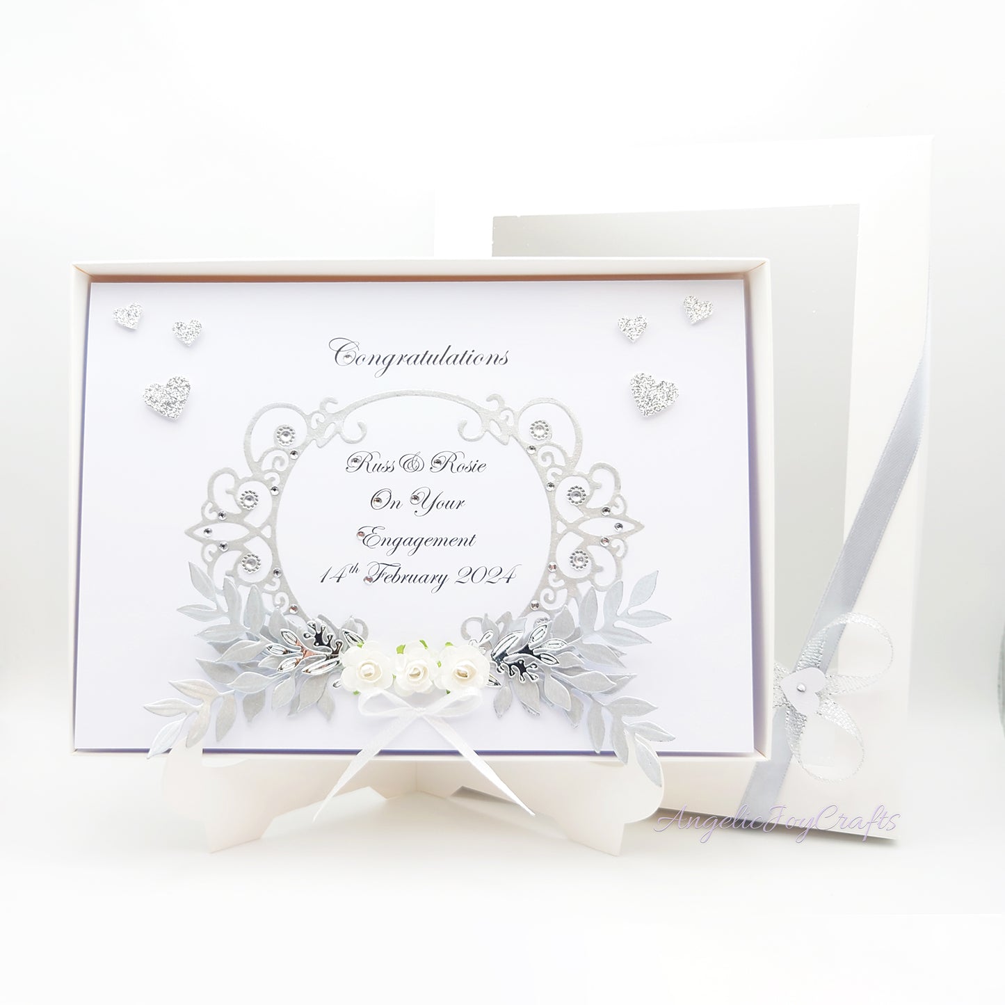 Handmade Personalised 3D Wedding Card with Floral Frame, Flowers & Bow + Complimentary Gift Box | Anniversary | Wedding | Engagement