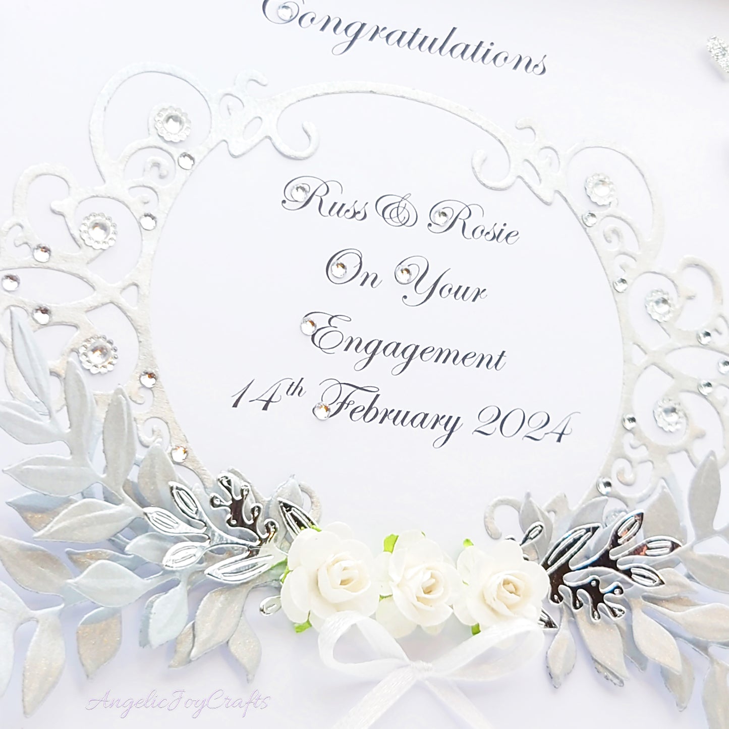 Handmade Personalised 3D Wedding Card with Floral Frame, Flowers & Bow + Complimentary Gift Box | Anniversary | Wedding | Engagement