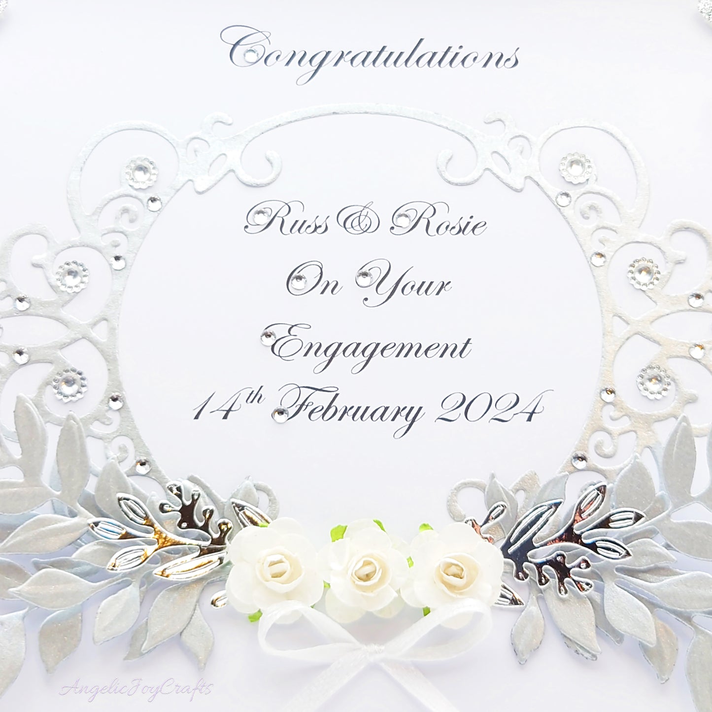 Handmade Personalised 3D Wedding Card with Floral Frame, Flowers & Bow + Complimentary Gift Box | Anniversary | Wedding | Engagement