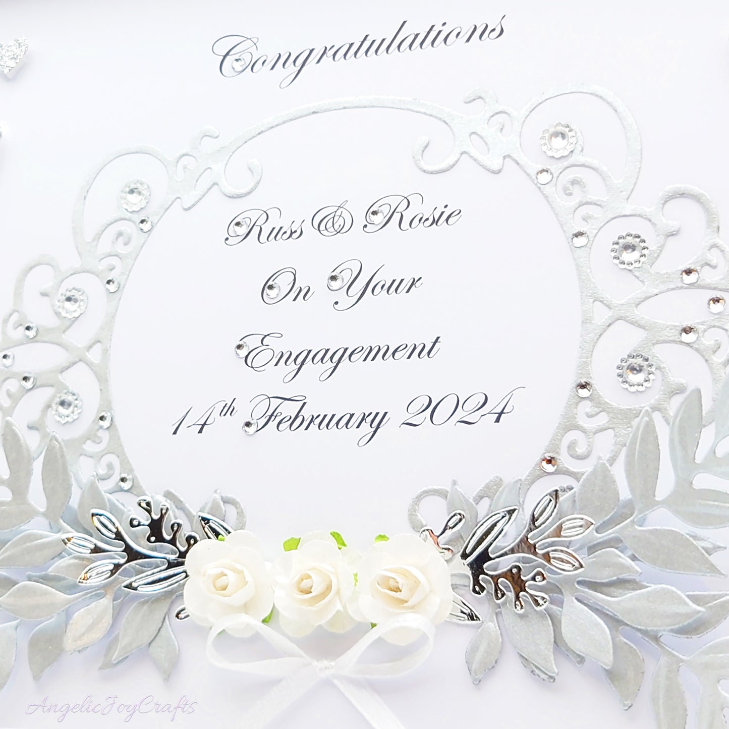 Handmade Personalised 3D Wedding Card with Floral Frame, Flowers & Bow + Complimentary Gift Box | Anniversary | Wedding | Engagement