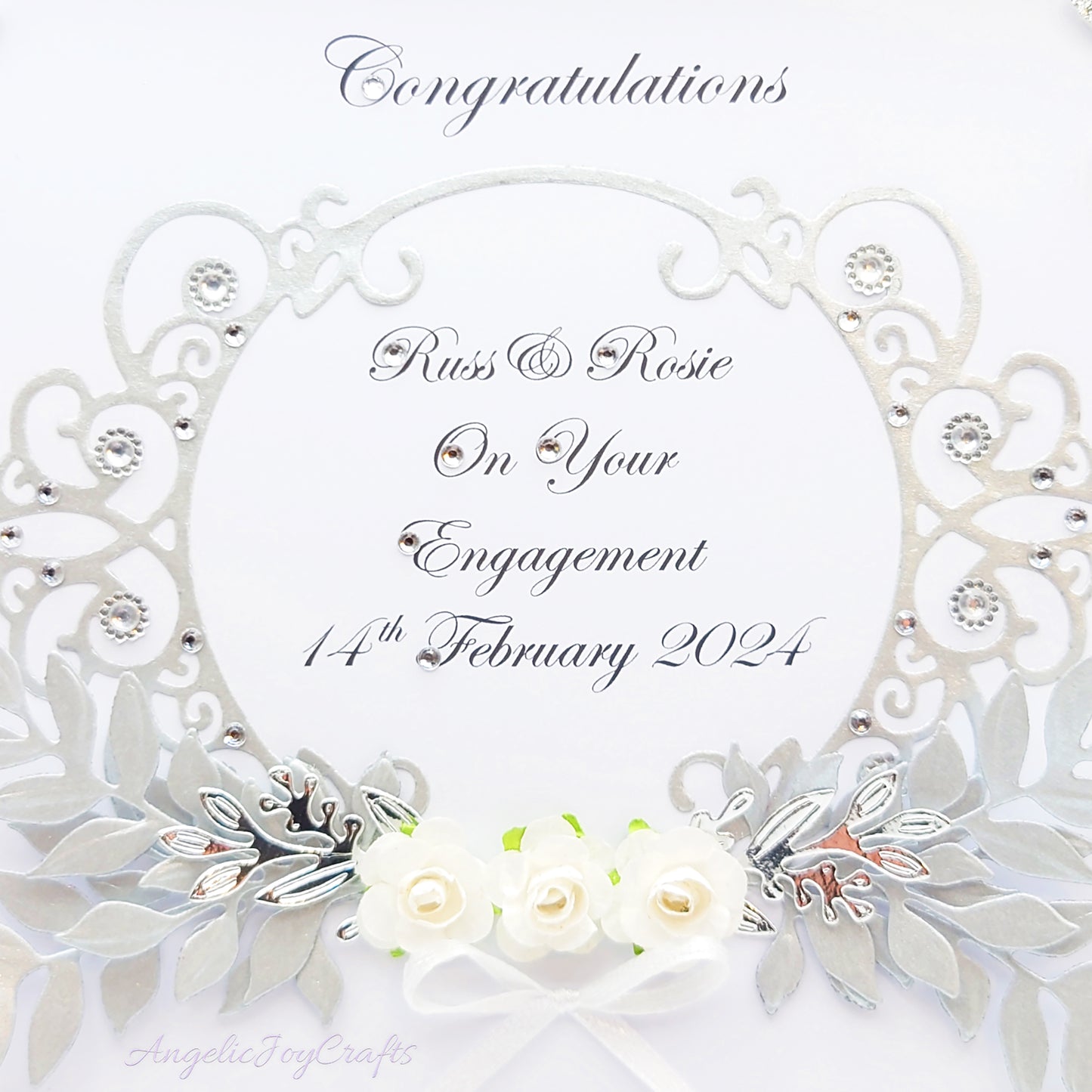 Handmade Personalised 3D Wedding Card with Floral Frame, Flowers & Bow + Complimentary Gift Box | Anniversary | Wedding | Engagement