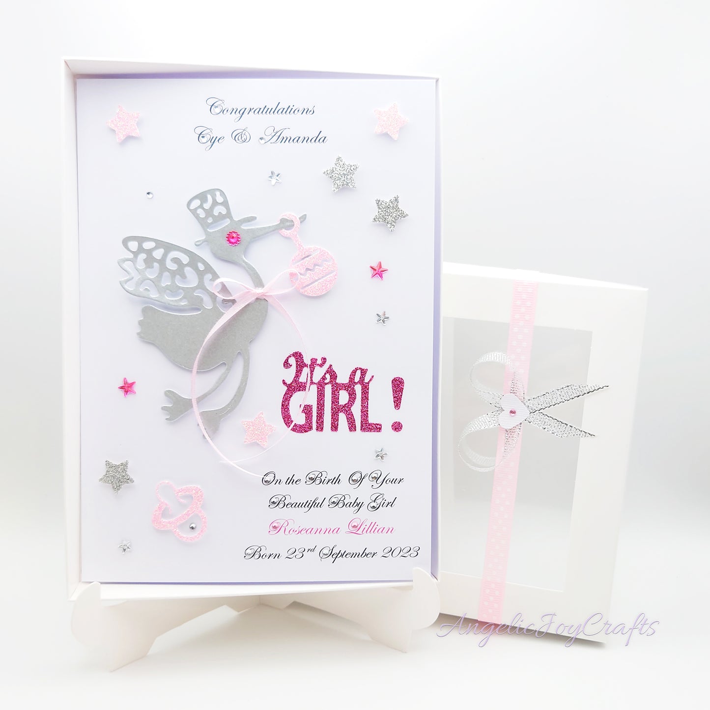 Handmade Personalised 3D Child Birthday Card with a Stork + Complimentary Gift Box | Baby Shower | Child Birthday | Baby Born | Birthday