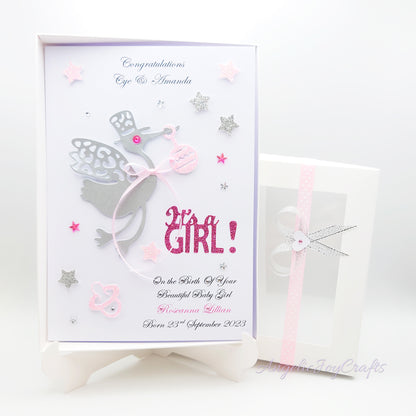 Handmade Personalised 3D Child Birthday Card with a Stork + Complimentary Gift Box | Baby Shower | Child Birthday | Baby Born | Birthday