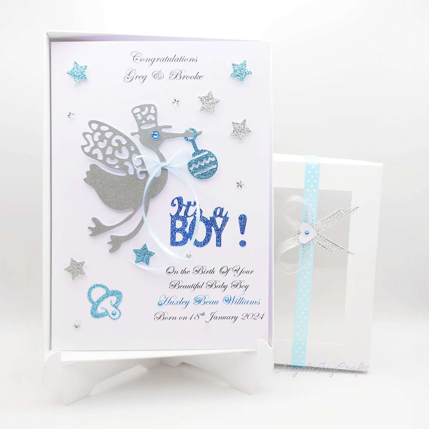 Handmade Personalised 3D Child Birthday Card with a Stork + Complimentary Gift Box | Baby Shower | Child Birthday | Baby Born | Birthday
