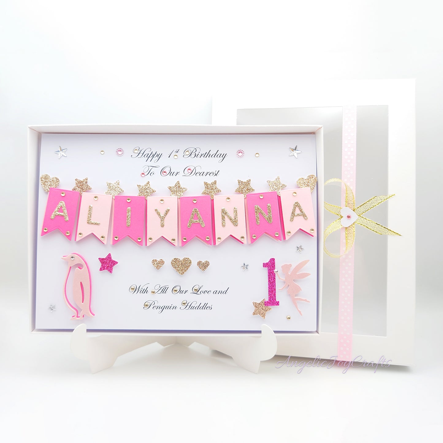 Handmade Personalised 3D Child Birthday Card with Penguin & Fairy + Complimentary Gift Box | Baby Shower | Child Birthday | Baby Born | Birthday