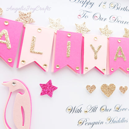 Handmade Personalised 3D Child Birthday Card with Penguin & Fairy + Complimentary Gift Box | Baby Shower | Child Birthday | Baby Born | Birthday