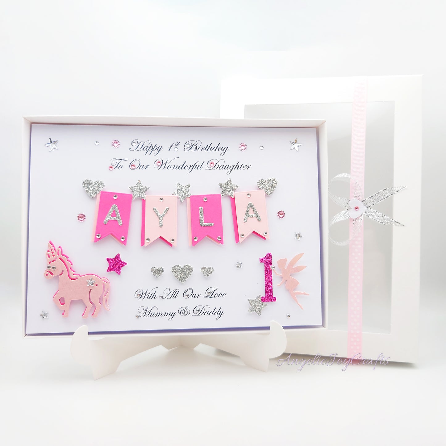 Handmade Personalised 3D Child Birthday Card with Unicorn & Fairy + Complimentary Gift Box | Baby Shower | Child Birthday | Baby Born | Birthday