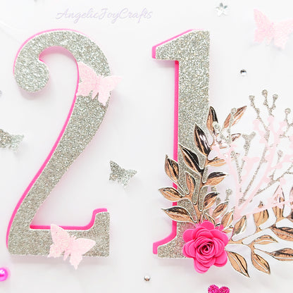 Large A4 Handmade Personalised 3D Birthday Card with Flowers & Key Charm + Complimentary Gift Box | Birthday | Mother's Day