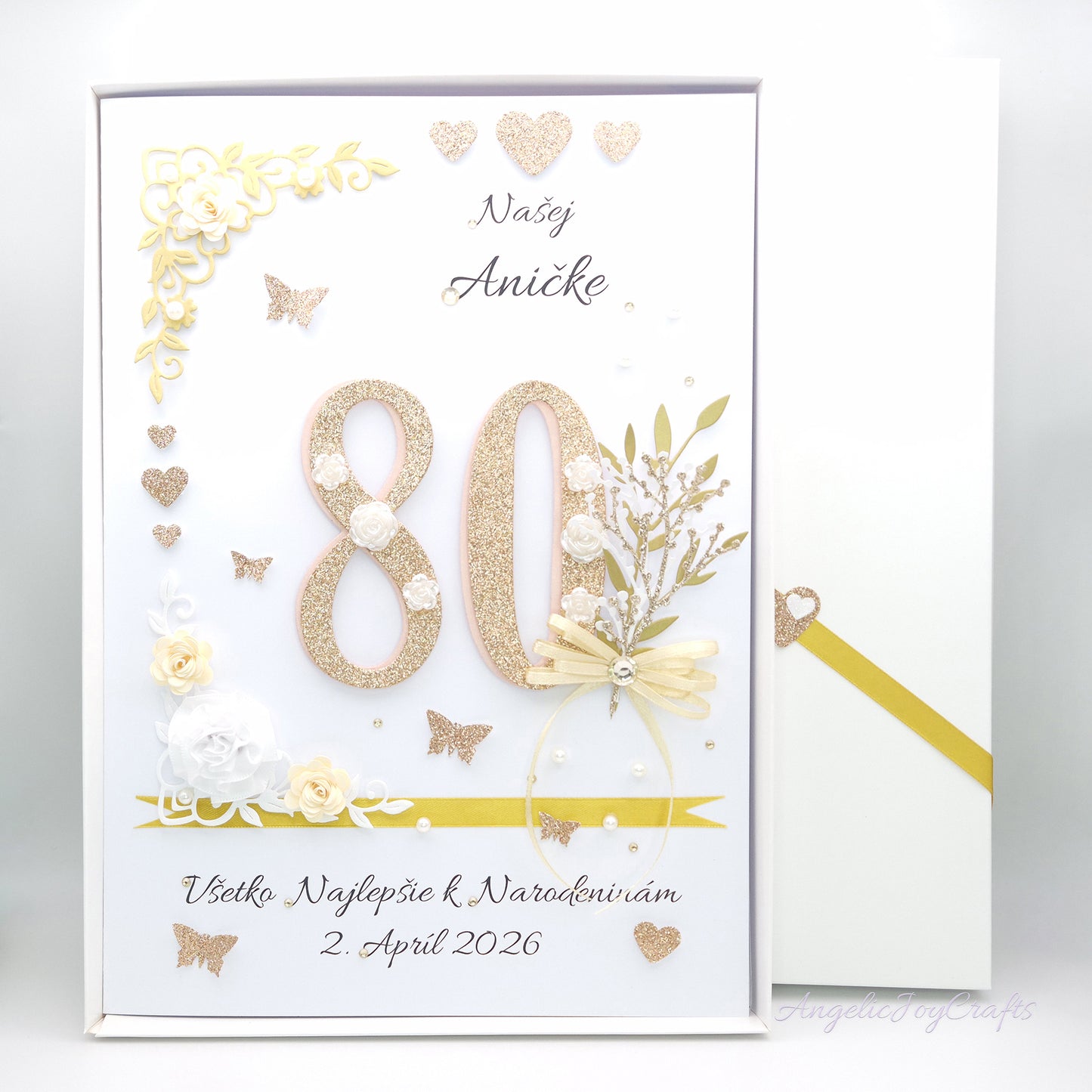 Large A4 Handmade Personalised 3D Birthday Card with Flowers & Bow + Complimentary Gift Box | Birthday | Mother's Day