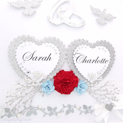 Large A4 Handmade Personalised 3D Wedding Card with Hearts & Rings + Complimentary Gift Box | Anniversary | Wedding | Engagement