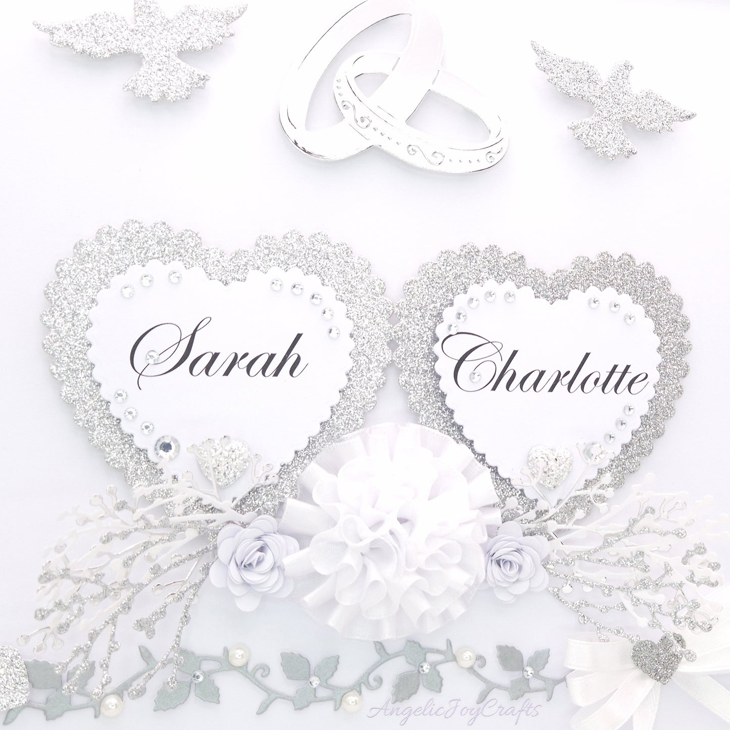 Large A4 Handmade Personalised 3D Wedding Card with Hearts & Rings + Complimentary Gift Box | Anniversary | Wedding | Engagement